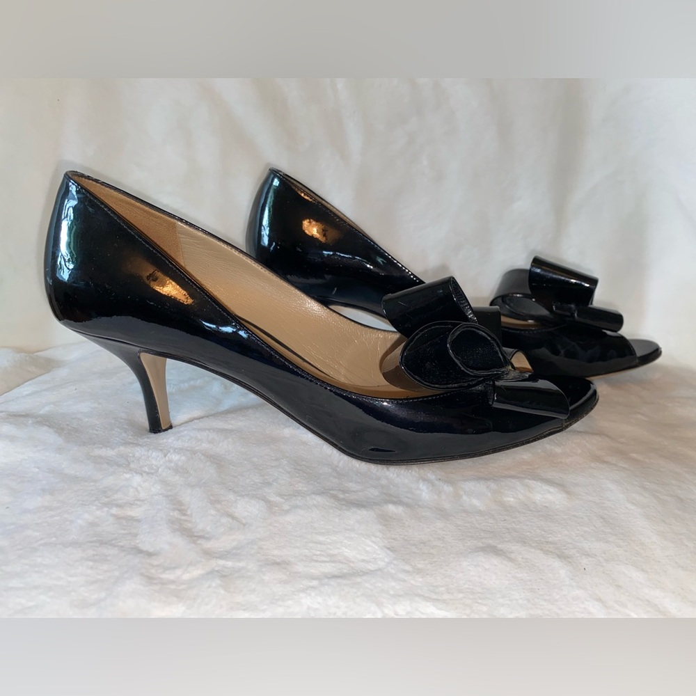 Valentino Black Patent Leather Peep Toe Heels - Picture 2 of 8